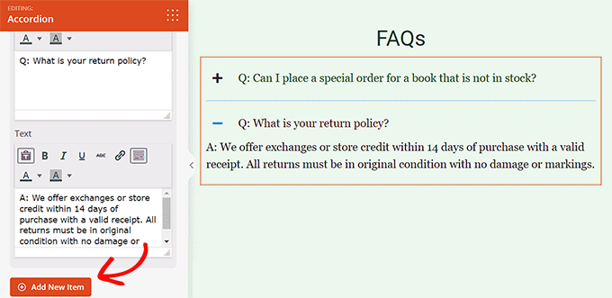 Configure Accordion Block settings Configure Accordion Block settings