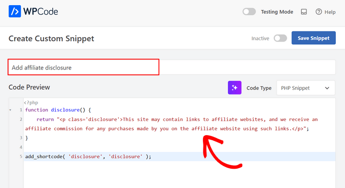 Adding a title to a WPCode custom code snippet