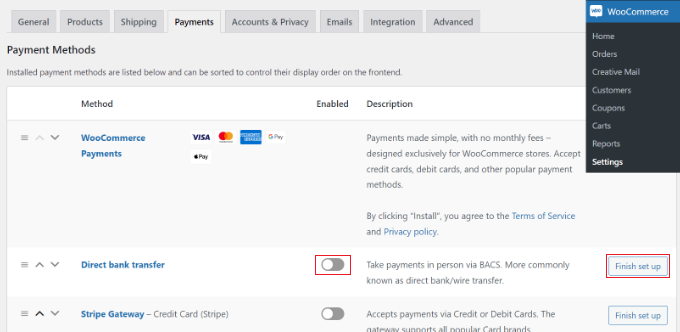 Enable payment services in WooCommerce Enable payment services in WooCommerce