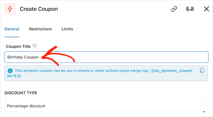 Adding a title to an automated coupon code Adding a title to an automated coupon code