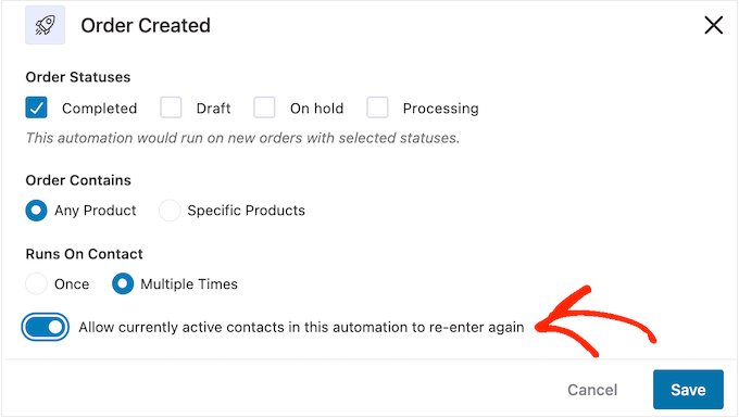 The 'Runs on Contact' setting The 'Runs on Contact' setting