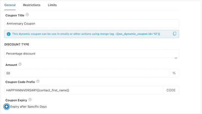 Adding dynamic text to a coupon code Adding dynamic text to a coupon code