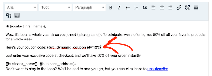 Adding discount coupons to an automated email Adding discount coupons to an automated email