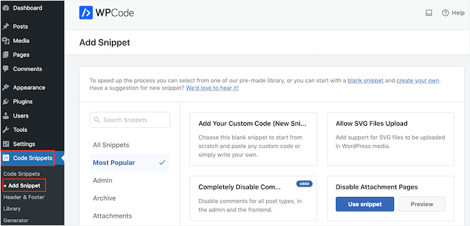 How to add a custom snippet to WordPress using WPCode