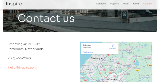 Inspiro's contact page with map Inspiro's contact page with map