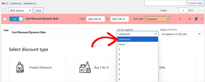 Choose the number of times the dynamic rule can be applied Choose the number of times the dynamic rule can be applied