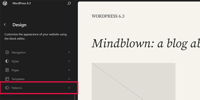 Patterns in site editor Patterns in site editor