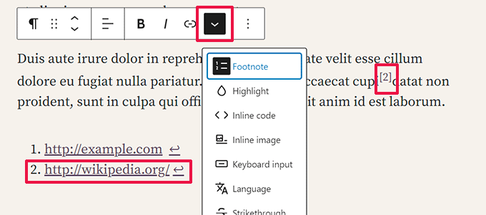 Adding footnotes in WordPress 6.3 Adding footnotes in WordPress 6.3