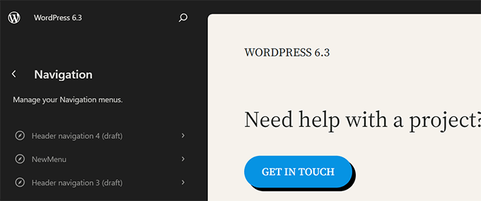 Navigation menus list Navigation menus list