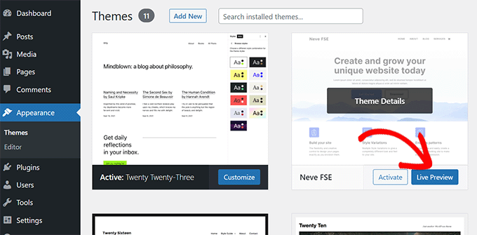 Live preview block themes in site editor Live preview block themes in site editor