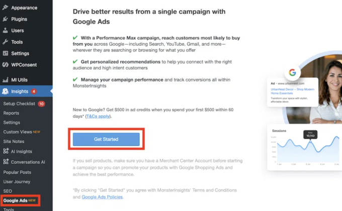 Create Google Ads in MonsterInsights