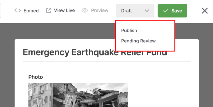 Clicking to publish the campaign Clicking to publish the campaign