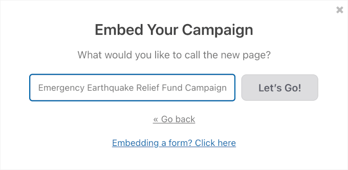 Naming the new campaign page Naming the new campaign page