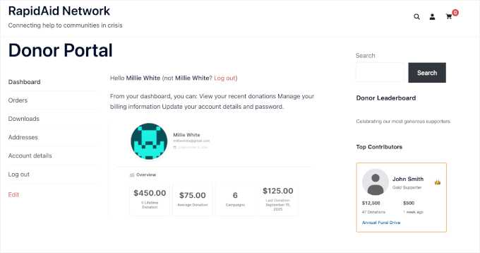 Donor leaderboard in a sidebar Donor leaderboard in a sidebar