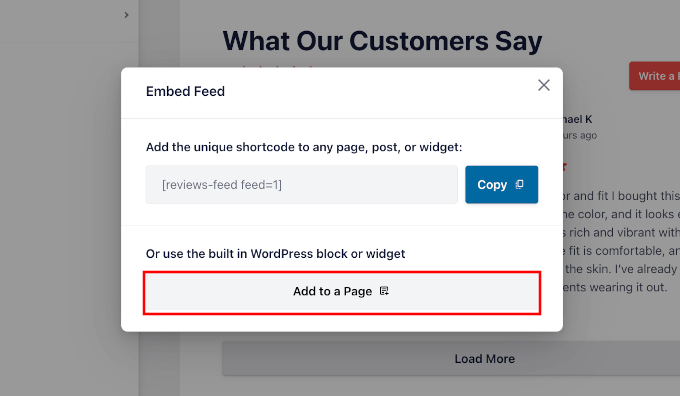 Selecting the Add to a Page option