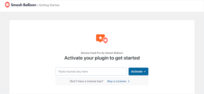 Reviews Feed Pro's setup wizard to verify license key