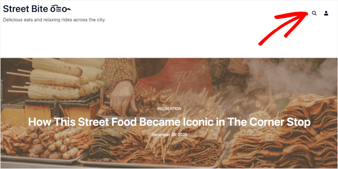 Search icon on a live WordPress site