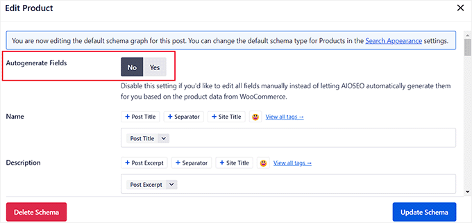 Toggle the Autogenerate Fields switch Toggle the Autogenerate Fields switch
