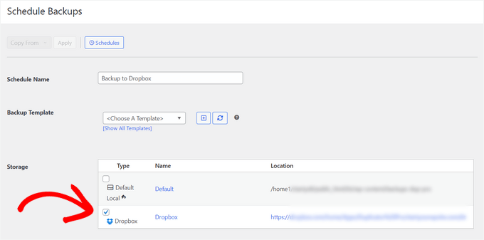 Enter name and select storage location Enter name and select storage location