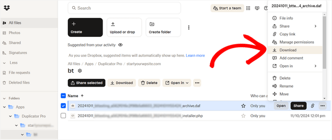Download website backup from Dropbox Download website backup from Dropbox