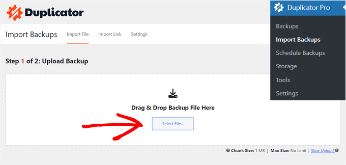 Import backup package Import backup package