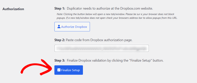 Enter code and finalize setup Enter code and finalize setup