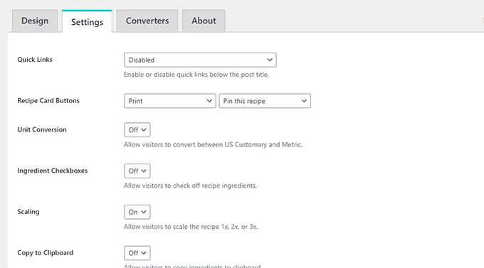 Recipe plugin settings Recipe plugin settings