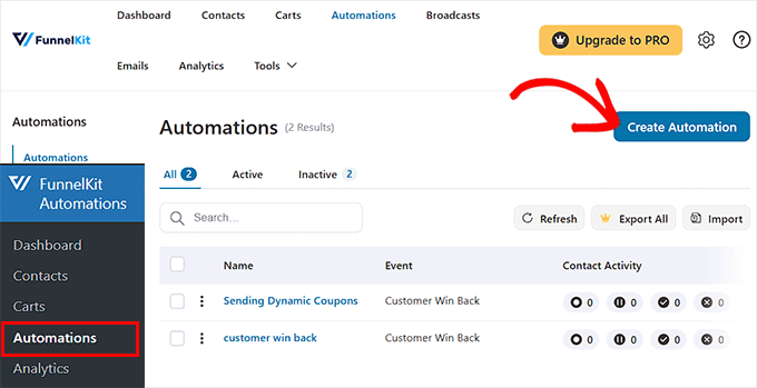 Click Create Automation in FunnelKit Automations