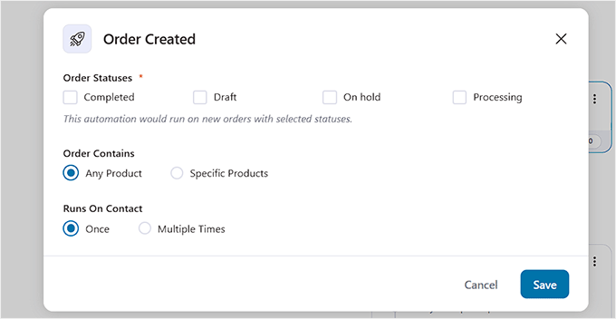 Configure order created trigger step in FunnelKit