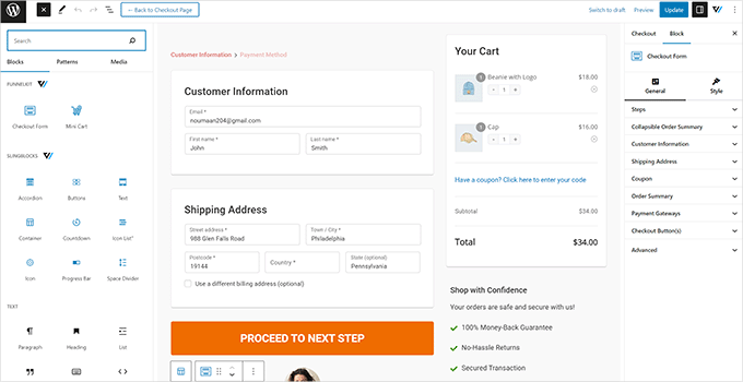Checkout page editor Checkout page editor