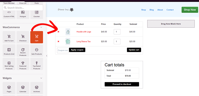 Add the cart block Add the cart block