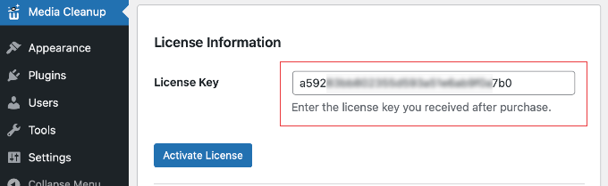 Enter Your WP Media Cleanup License Key Enter Your WP Media Cleanup License Key