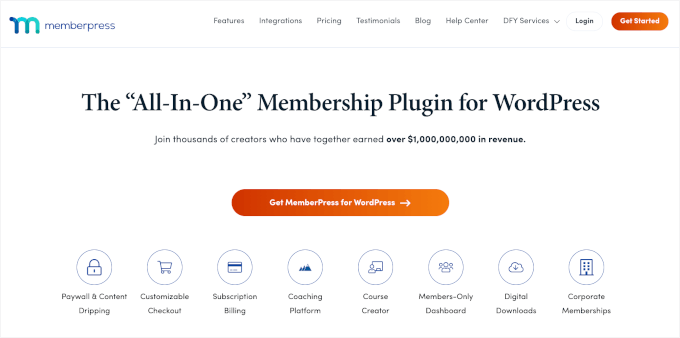 MemberPress' homepage MemberPress' homepage