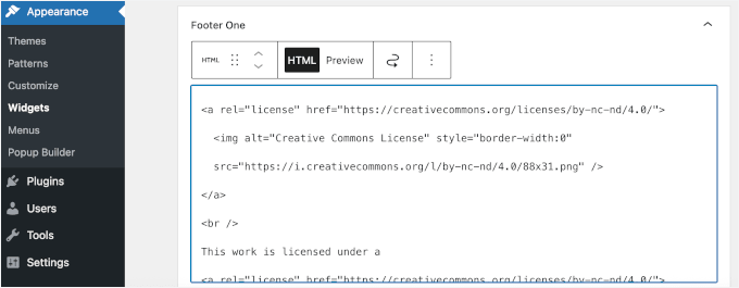 Adding Creative Commons HTML snippet in Widgets Adding Creative Commons HTML snippet in Widgets