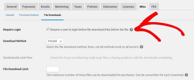 EDD's Misc settings to enable require login for file downloads EDD's Misc settings to enable require login for file downloads
