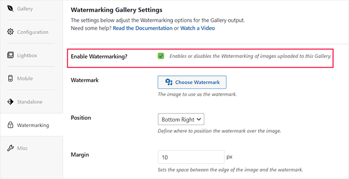 Check enable watermarking option Check enable watermarking option