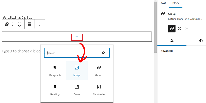 Add an image block within the Group block Add an image block within the Group block