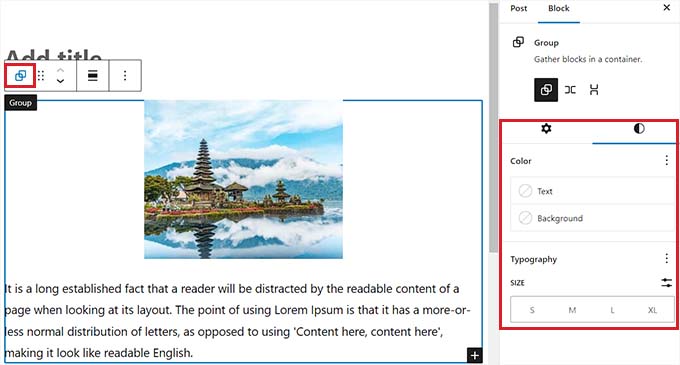 Configure the settings of the Group block Configure the settings of the Group block