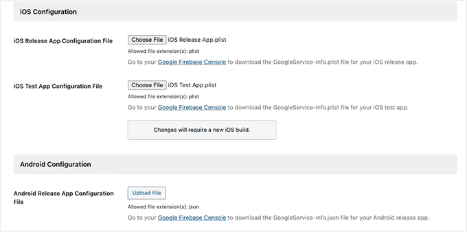 Add android and iOS apps Firebase file in MemberPress AppKit