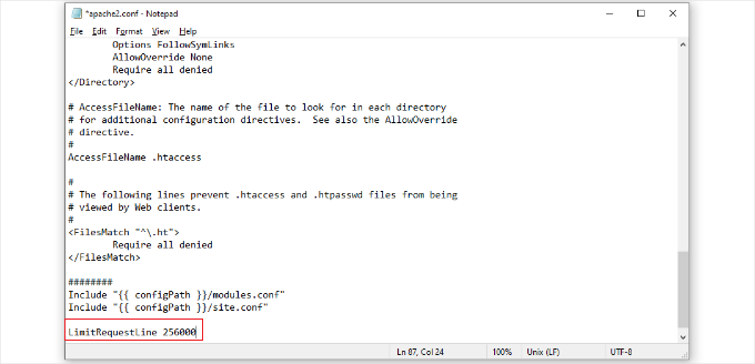 Increase URI size in apache Increase URI size in apache