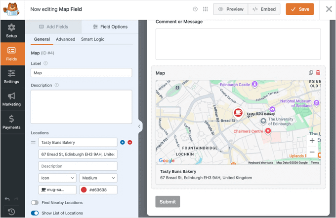 Add the WPForms Map field to your forms
