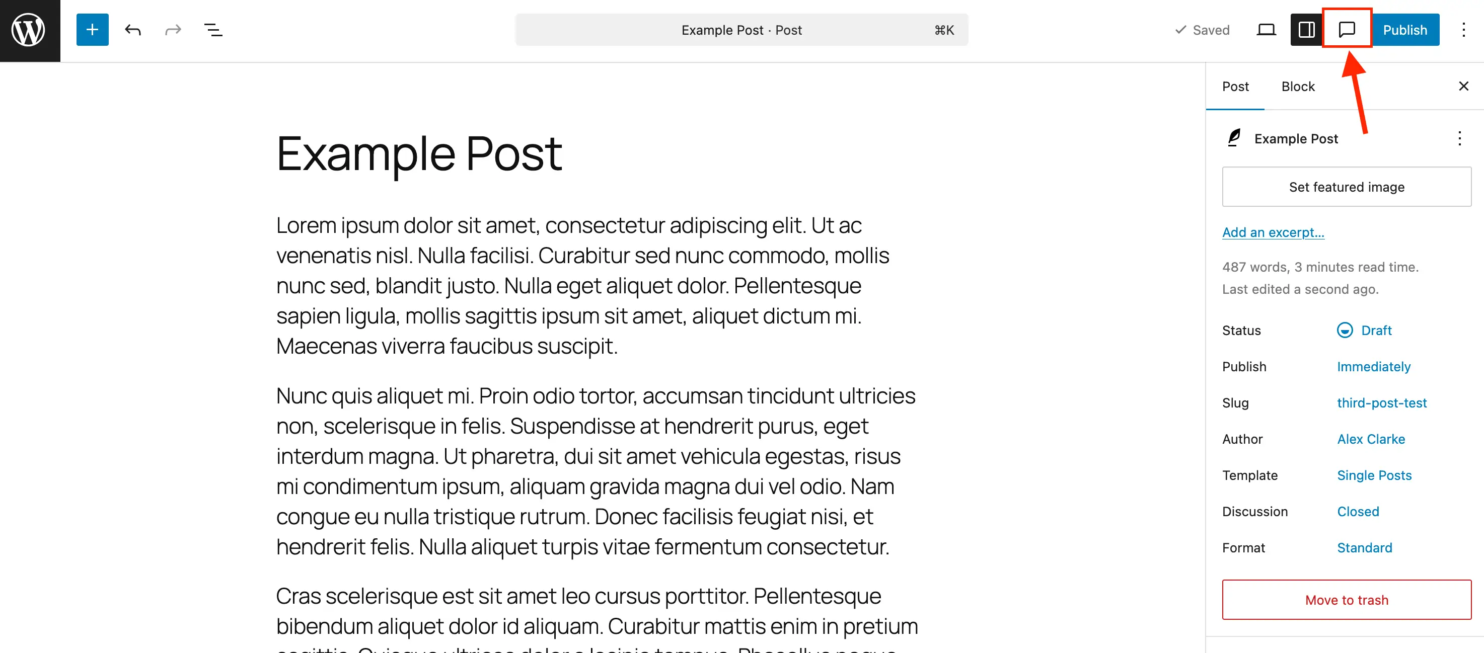 WordPress editor notes panel icon