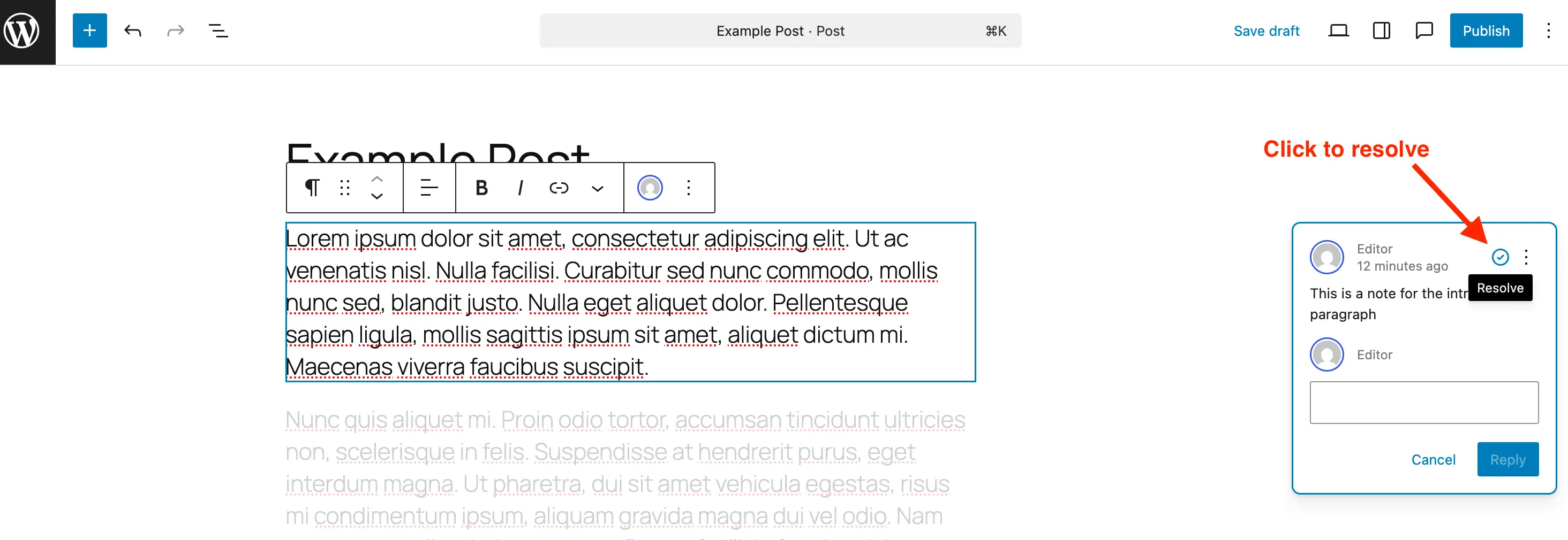 WordPress resolve note icon