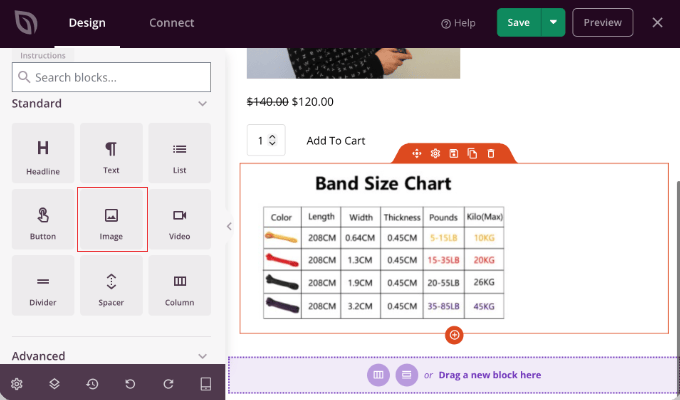 Adding a Size Chart Image to a Product Page in SeedProd