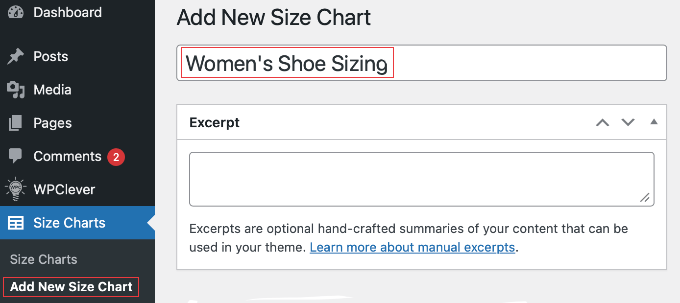 Adding a Chart Title Using WPC Product Size Chart for WooCommerce