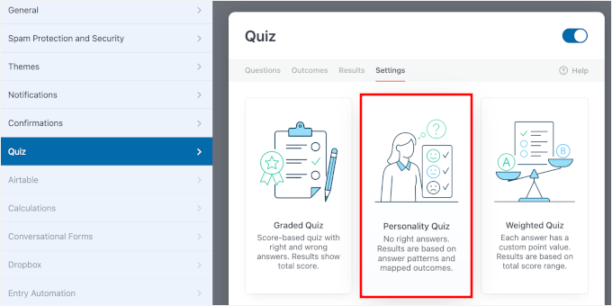 Selecting Personality Quiz type Selecting Personality Quiz type