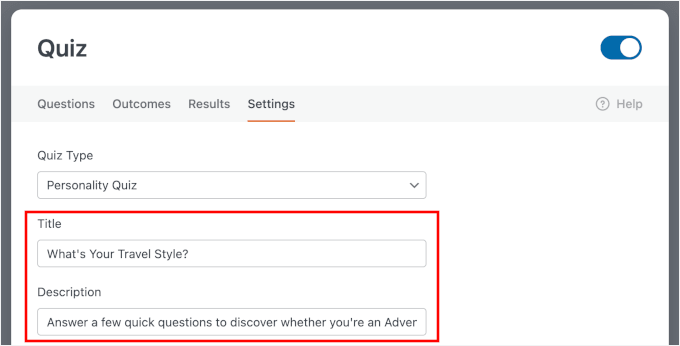 Adding personality quiz title and description Adding personality quiz title and description
