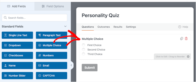 Adding a multiple choice field Adding a multiple choice field