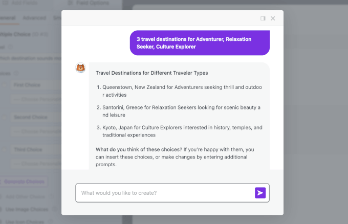 Using AI Choices to generate options Using AI Choices to generate options