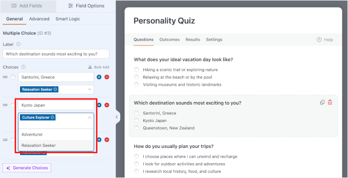 Assigning options to personalities Assigning options to personalities